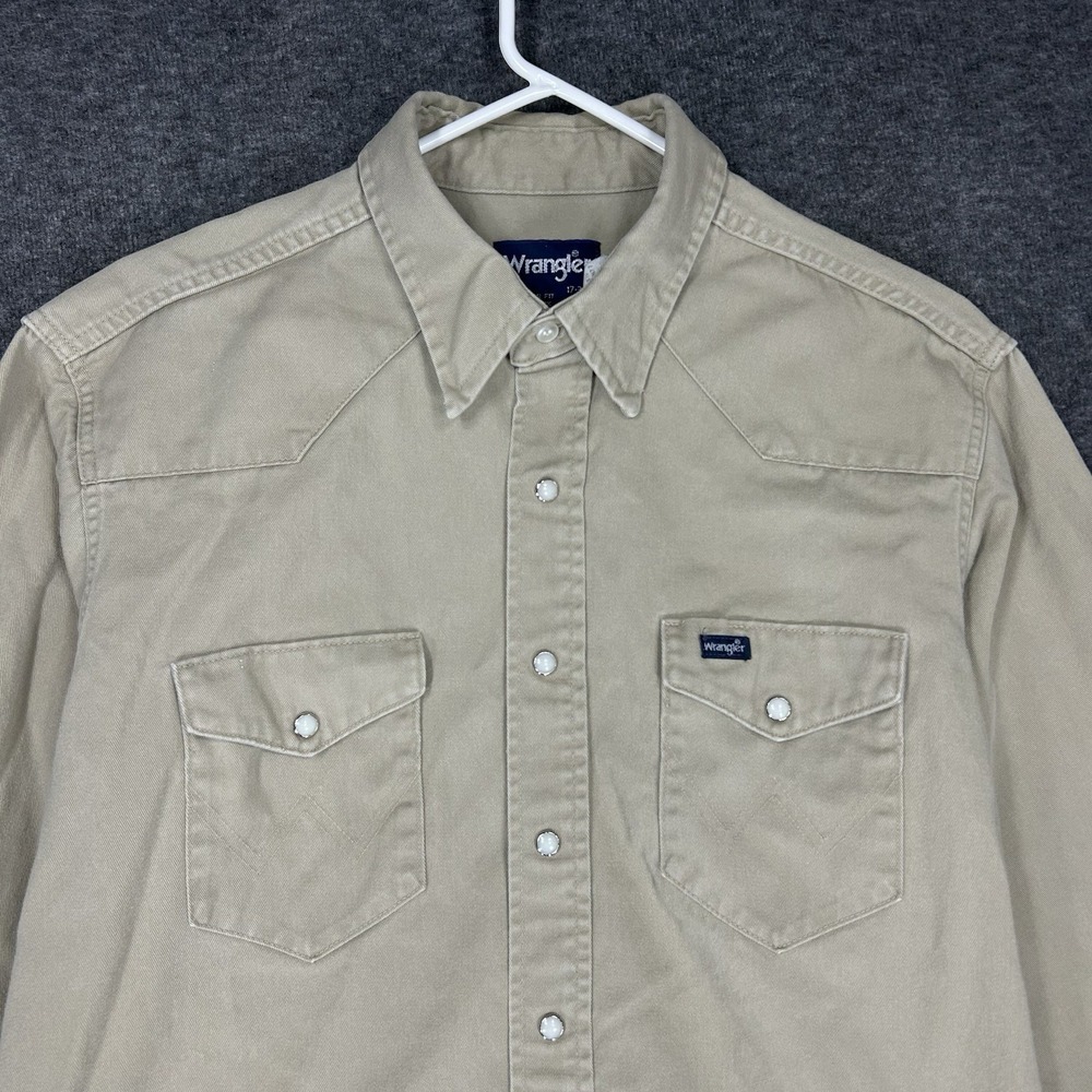 Vintage Wrangler Pearl Snap Shirt Mens XL 17-34 X-Long Tails Western Made in USA